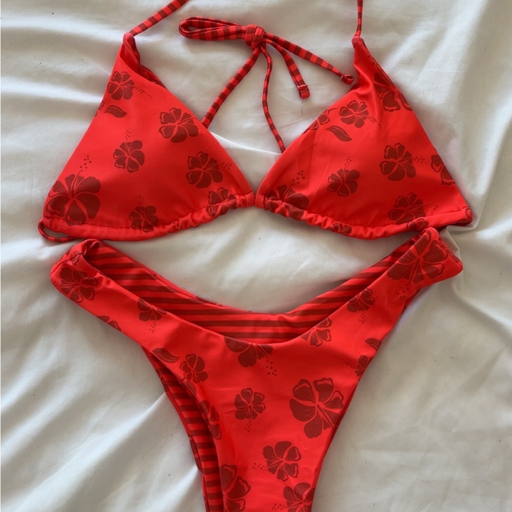 Red Floral Summer Bikini Set